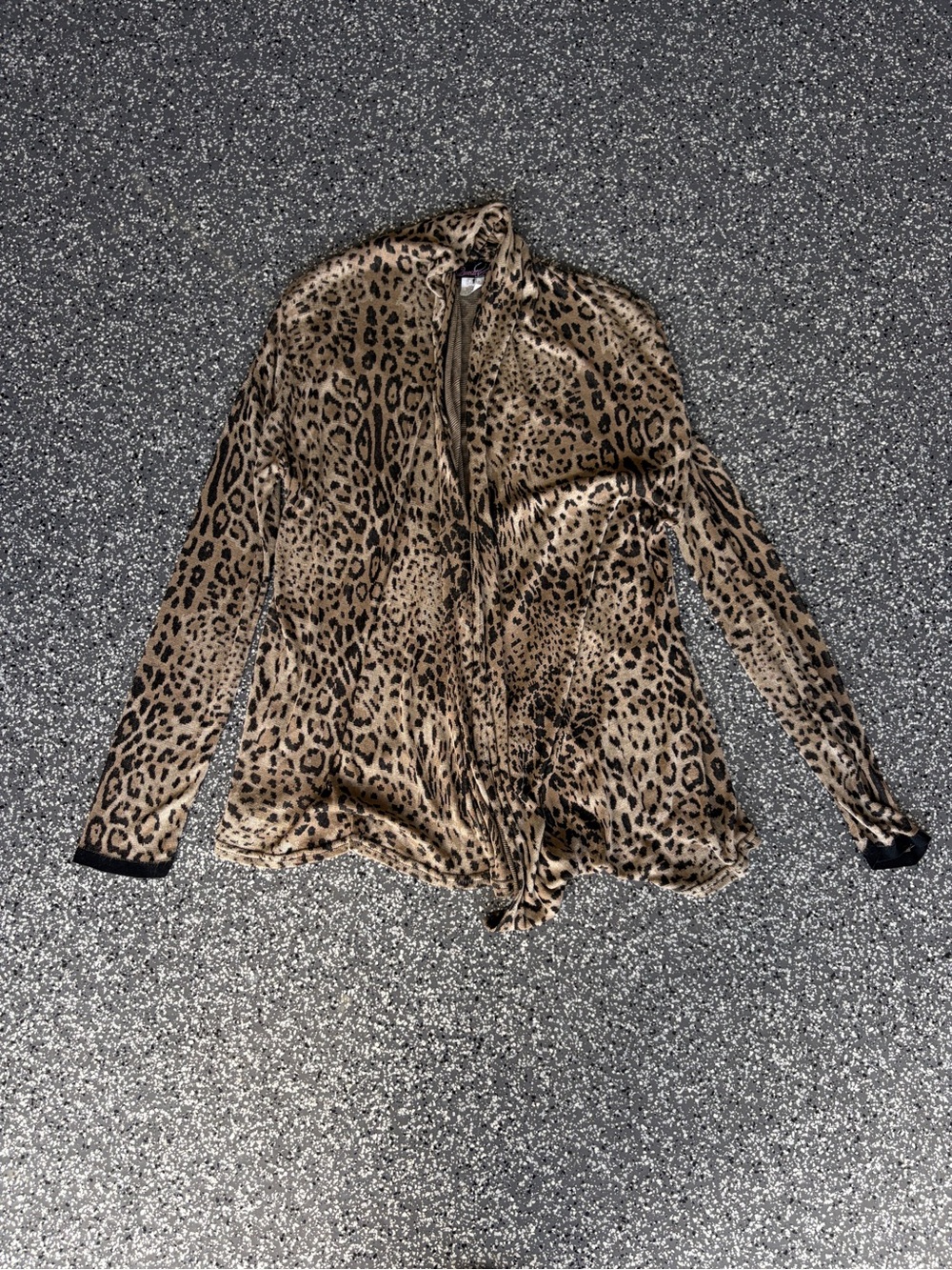 Leopard Print Long-Sleeve Tie-Neck Blouse - Brown
